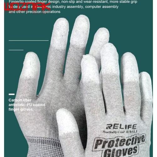 RELIFE RL 063 Anti static Gloves Antiskid ESD Electronic PU Coated Finger Protection Gloves For Computer Phone Refurbishment