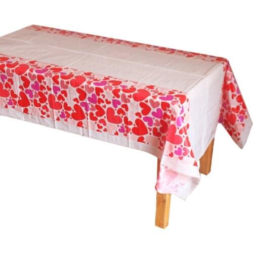 Disposable Plastic Love Heart Table Clothes Table Cover Tablecloth Waterproof For Wedding Party Decoration And Match Napkin
