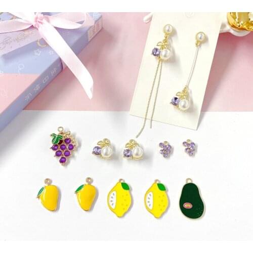 Homemade Handmade DIY Earrings Cool Cute Summer Fruit Grape Mango Lemon Avocado Cherry Pendant 6pcs