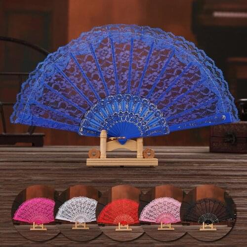 Folding Lace Fabric Fans Flower Pattern Hollow Out Ladies Hand Fans For Women Wedding Dance Fan Decotation Photography Prop