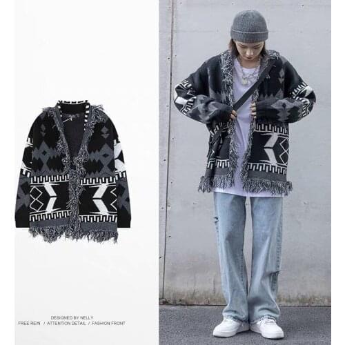Fashion Mens Womens Long Sleeve Sweater Coat 2020 Autumn Cardigan Loose Knitted Tassel Ripped Cardigans Casual Tops