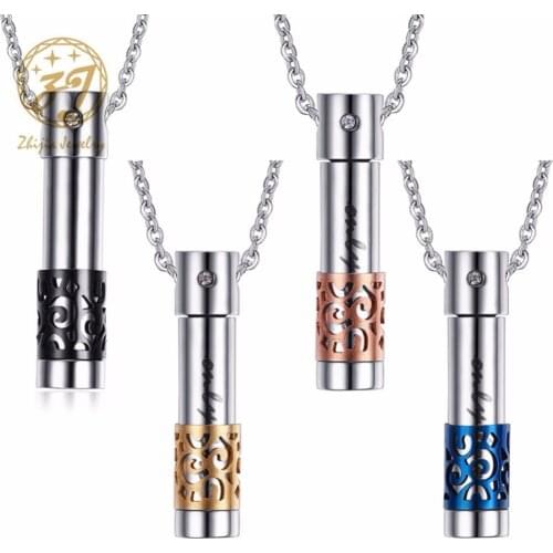 Zhijia jewelry 4 colours Fashion jewelry Stainless Steel Pill Ash Holder Perfume Box Memorial Cremation Urn Pendant Necklace
