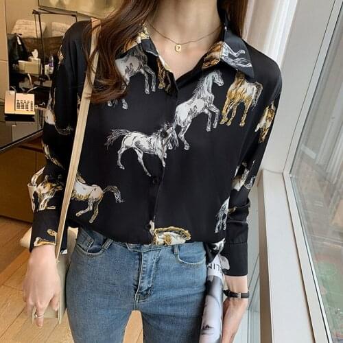 2021 Spring Dress New Korean Fashion Animal Pattern Printing Long Sleeve Shirt Temperament Age Reducing Casual Womens Top B017