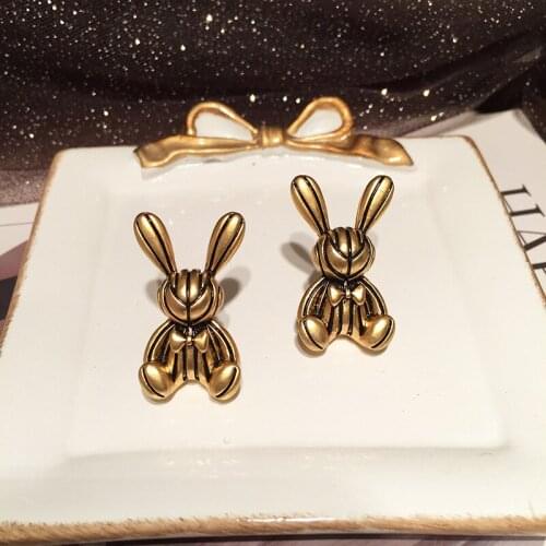 Antique gold rabbit stud earrings for women kawaii cute animal stud earrings for teen girls egirl y2k fashion 2021