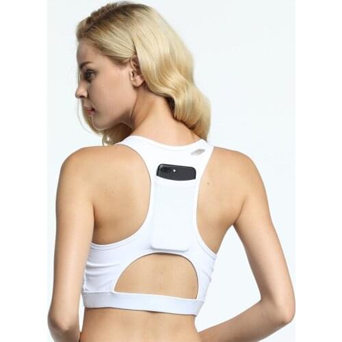 2019 New Unique Deisgn Back Pocket Phone Bra Exercise Soft Nylon Quick Drying Padded Seamless Push Up Brassiere For Ladies