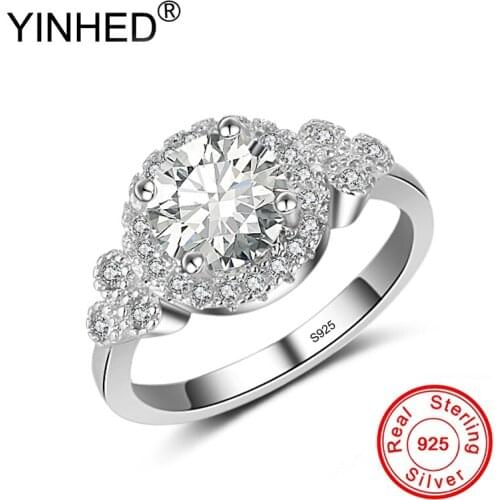 YINHED Solid 925 Sterling Silver Wedding Rings for Women 2 Carat SONA CZ Diamand Engagement Ring Fine Jewelry ZR376