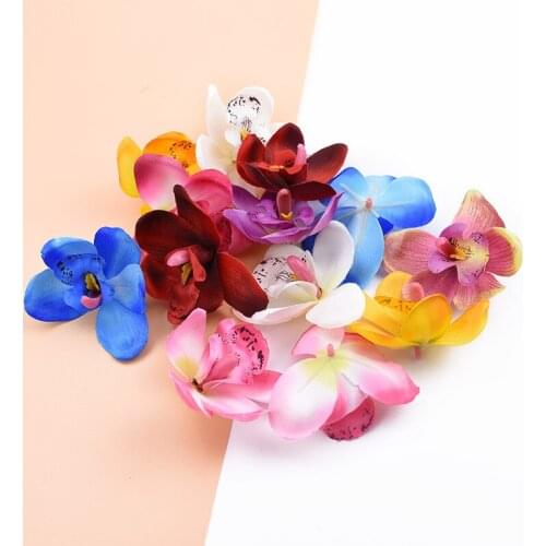 10pcs/lot butterfly orchid artificial silk flower heads for wedding bridal bouquet wrist flower accessories Decoration