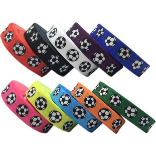 10 Yards 15mm Football Print Sport Fold Over Elastic Stretchy Band DIY Girls Hair Ties Strap Headband Accessories Wholesale