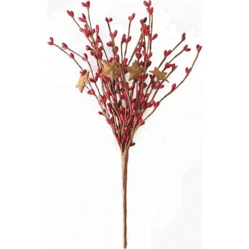 2pcs/lot Christmas Decoration 12 Inch Artificial Red Pip Berry Pick with Rusty Star