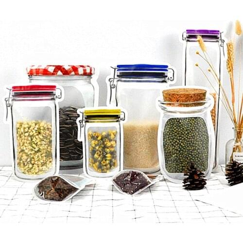 50pcs Thick Mason Jar Ziplock Bag Resealable Fidge Keep Fresh Pouches Heat Sealing Snack Fruits Beverage Juice Stand Up Bags