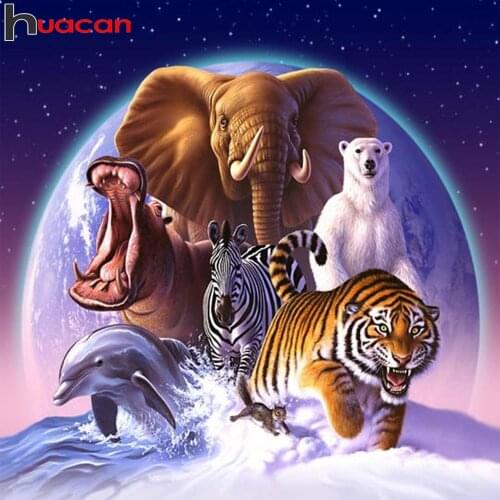 Huacan Diamond Painting Elephant Tiger Square/round Diamond Mosaic Embroidery Earth Animals Scenery Home Decor