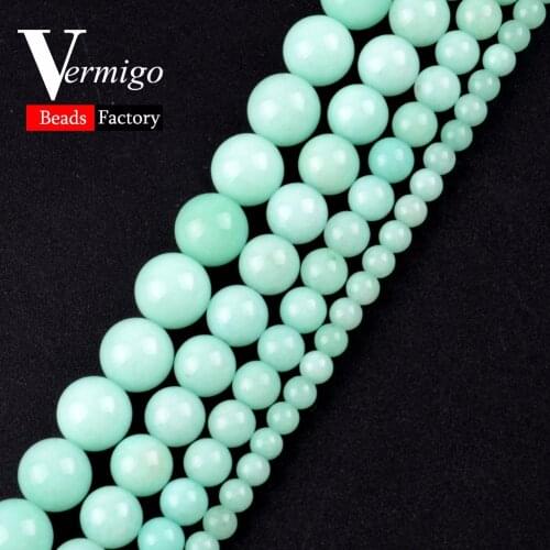 Free Shipping Natural Gem Stone Beads Smooth Amazonite Round Loose Beads For Jewelry Making Diy Bracelet 4 6 8 10mm Pick Size