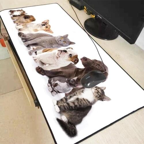 Mairuige Animal Cute White Cat Black Dog Lock Edge Large Natural Rubber Mouse Pad Waterproof Game Desk Mousepad Mat for Dota LOL