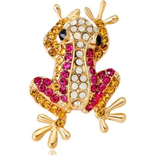 High Quality Frog Crystal Animal Pin Brooch Gold