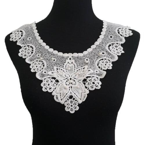 Black and white lace fake collar decorative pearl embroidery ladies applique DIY craft supplies accessories 1 piece for sale