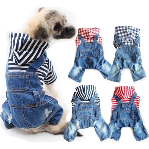 New Products 2020 Dog Jeans Pants Stripe Plaid Denim Pet Jumpsuit For Small Dogs Yorkshire Spring Summer Four Legs Dog Clothes