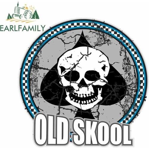 EARLFAMILY 13cm x 13cm Distressed Aged Old Skool Skull Ace Motif Retro Design for Rat Look Vinyl Car Sticker Window Bumper Decal