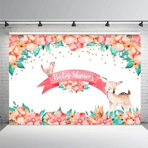 Mehofoto Wild Baby Shower Photo Backdrop Animal Flower Background Lovely Deer Squirrel Newborn Birthday Backdrops Photo Studio
