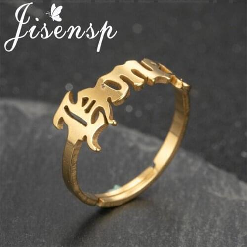 Jisensp Vintage Art Letter Stainless Steel Finger Rings Adjustable Princess Ring for Women Wedding Engagement Jewelry Gift