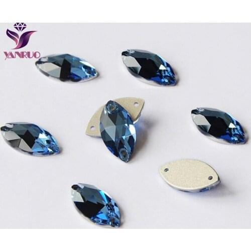 YANRUO Sapphire 3223 Navette Blue Flatback Sew On Rhinestone Crystals Stones For Clothes Dress DIY Crafts
