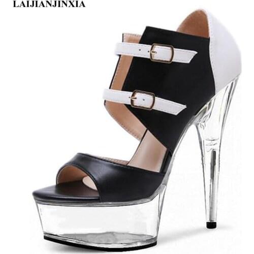LAIJIANJINXIA New Sandals 15 CM Women Sexy High Heels Platform 6 Inch Mature Punk Fetish Models Stage Show Cross Dressing Shoes