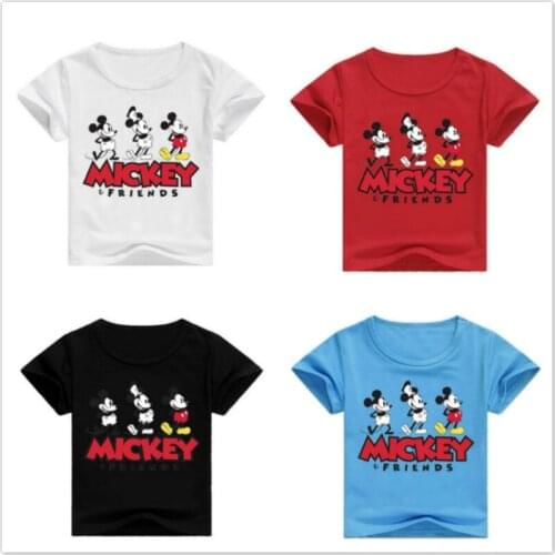 Fashion Cotton Mickey Friends Baby Boys Short Sleeve T-Shirts Children Kids Girls Cartoon Print Baby Children Tops Clothing Tees
