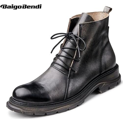 EURO Size Roman Style Men Shoes Chelsea Boots Lace Up Military Boots Genuine Leather Casual Winter Shoes Man