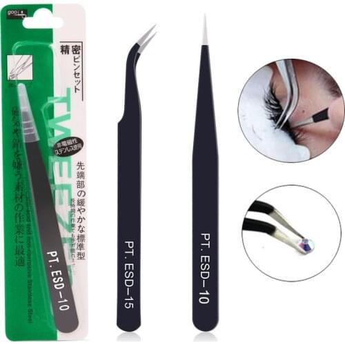 Stainless Steel False Eyelash Tweezers Black Curved Straight Eyebrow Tweezers Nipper Rhinestone Gem Picking Tool Nail Art Tools
