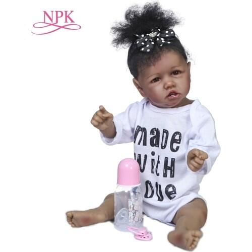 NPK 55cm popular boneca bebe saskia made with love in light black skin menina corpo silicone full body soft silicone body