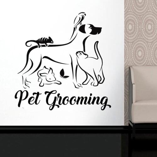 Pet Grooming Wall Sticker Vinyl Decal Window Logo Animals Decorations Pet Puppy Shop Salon Decor Pet Care Sign Decoration M36