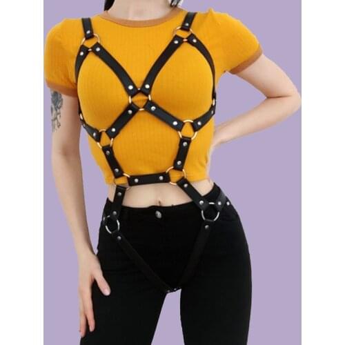 Harness Fashion Women Sexy Leather Body Top Bra Bondage Belt Punk Gothic Erotic Lingerie Garter Belt Cage Bdsm Fetish Suspender