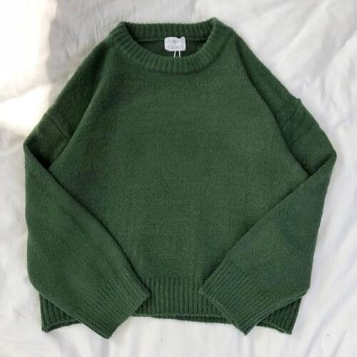 Mooirue Dark Green Round Neck Pullover Sweater Long Sleeve Warm Autumn Pullovers Jumper