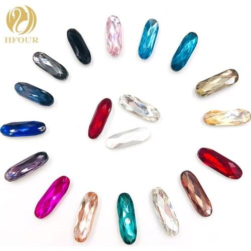 Free shipping 5X15mm 50pcs/pack Mixed color Glue on rhinestones glass pointback Rounded strip shape rhinestones diy accessories