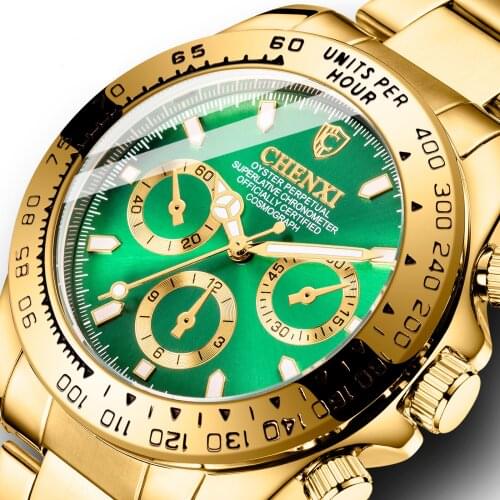 Luxury Green Golden Men Watches Fashion Unique Top Brand CHENXI Gold Business Casual Wristwatch for Male Stainless Steel Clock