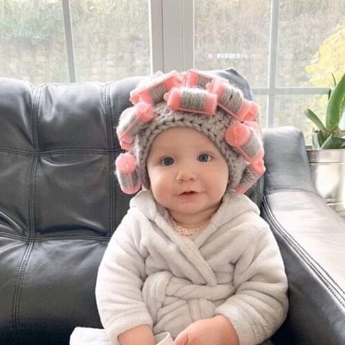 Adult Kids Baby Knitted Hair Roller Curlers Wig Hat Funny Movie Style Housewife Landlady Cosplay Costume Elastic Head Cover Cap