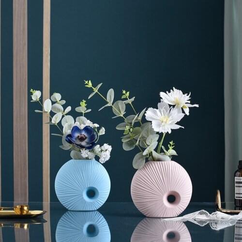 Nordic Ceramic Vase+Fake Flower Home Livingroom Desktop Flower Arrangement Furnishings Crafts Cafe Table Ornaments Decoration