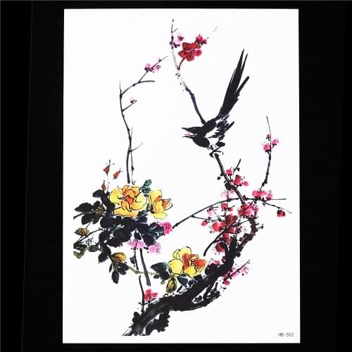 Flower Birds Decal 1 Sheet Waterproof Tattoo Ancient Plum Blossom HB552 Temporary Tattoo Sticker for Women Men Body Arm Back Art