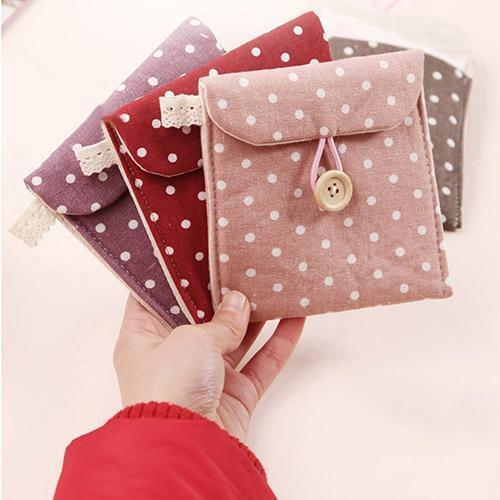 Womens Portable Dot Storage Pouch Sanitary Napkin Holder Organizer Bag Credit Card Bag Organizer Girls Sanitary Pad Pouch
