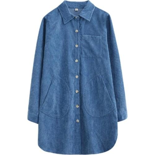 Women Corduroy Blouse 2021 Autumn New Retro Female Corduroy Jacket Plus Size 4XL Casual Middle-aged Mother Windbreaker Coat