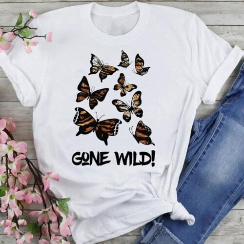 Women Graphic 90s Butterfly Letter Trend Cartoon Summer Fashion Print Short Sleeve Female Clothes Tops Tees Tshirt T-Shirt