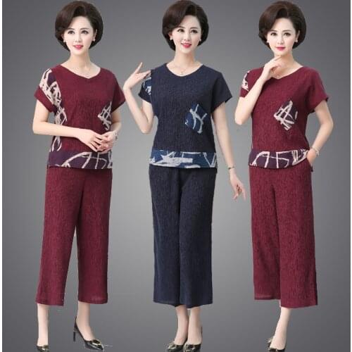 Womens Suit New 2020 Summer 2 Piece Set Short Sleeve T-shirt Tops+Wide Leg Pants Suits Clothes Women Plus Size Elegant Suits