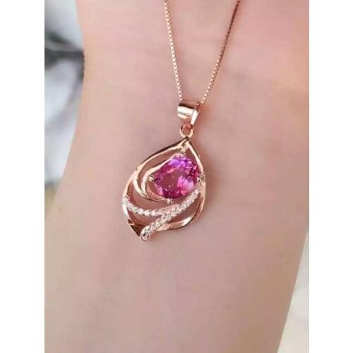 Natural pink topaz pendant 925 Sterling silver Natural gemstone Pendant Necklace trendy brilliant surround women girl jewelry