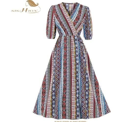 Free Shipping femme 2021 Midi Beach Dress VD1641 Printed Long bohemian Women Dress vrouw jurk