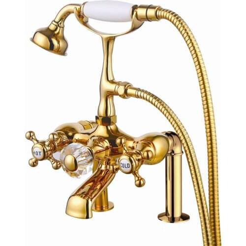 Gold Pvd Bathroom solid brass Clawfoot telephone Tub shower Faucet with Handshower New