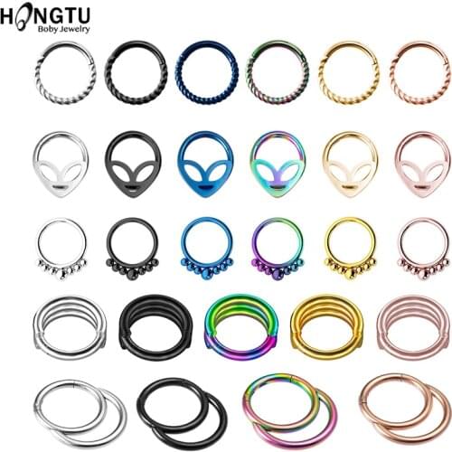 1PC Stainless Steel Segment Nose Rings Hoop Lip Ear Cartilage Helix Hinged Septum Ring Clicker Punk Body Piercing Jewelry 16G