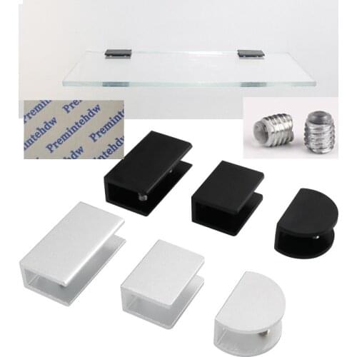 10Pcs/Lot Silver Matte Black Aluminum Wall Glass Shelf Clamp Bracket Holder Clip No-Drill Fixed Panel Glass Clamp
