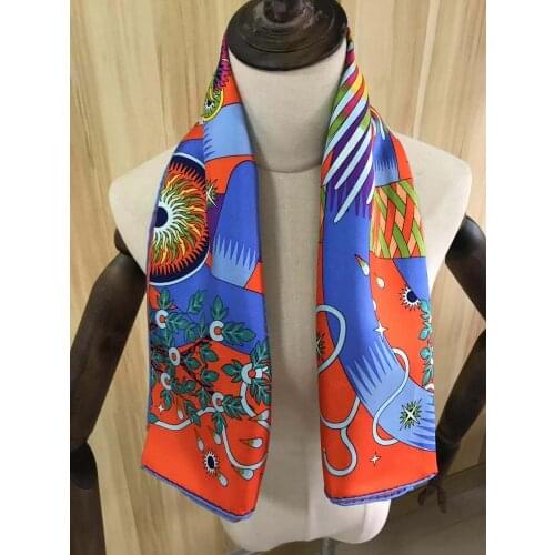 2020 new arrival winter autumn classic orange 100% pure silk scarf twill hand made roll 90*90 cm shawl wrap for women lady