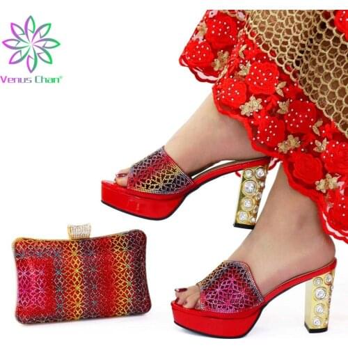 2021 Fashion African Women Shoes and Bag for Party Wedding Women Italian Shoes with Matching Bags Set Decorated with Rhinestone