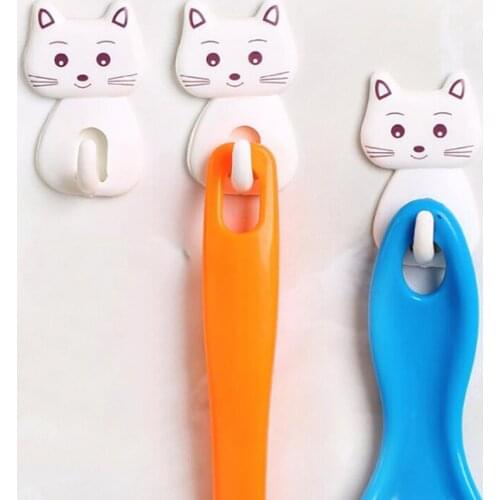 3Pcs/set Cartoon Cat Door Hooks Durable Self Adhesive Wall Decor Hooks For Kitchen Spoon Sundries Hanger Bathroon Towel Hook