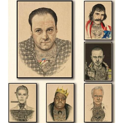 36 Designs Movie Character Drawing Portraits Kraftpaper Poster Painting Wall Sticker for Coffee House Bar